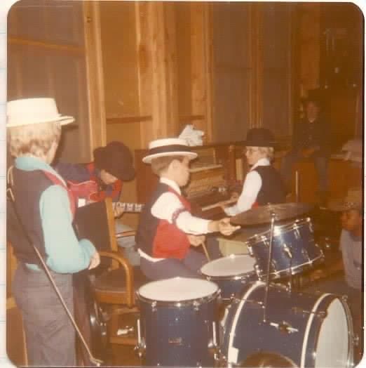 A young John Seppala at the drums with bandmates